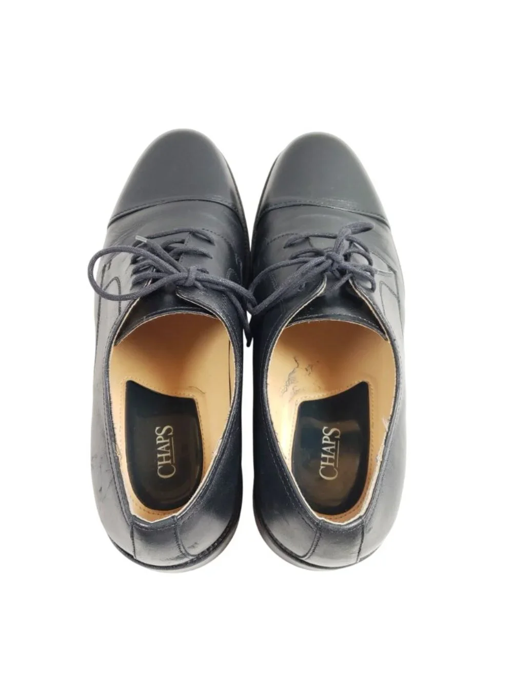 Chaps Mens Size 11.5 Black Leather Cap Toe Derby Shoes